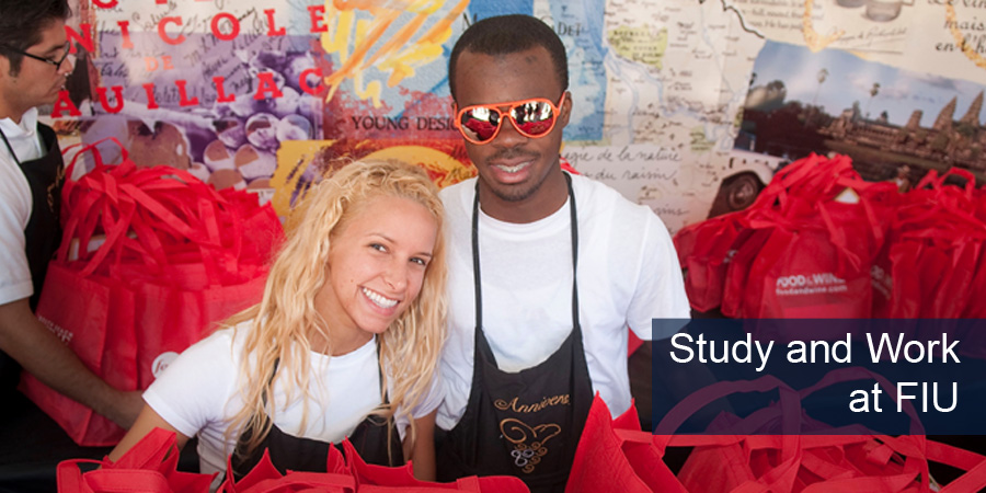 Image of student employees/volunteers Caption: Study and Work at FIU