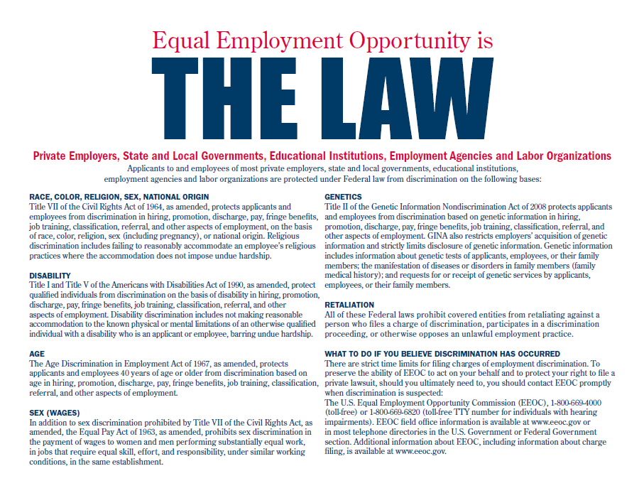 Click the thumbnail below to access a PDF of the “EEO is the Law” poster