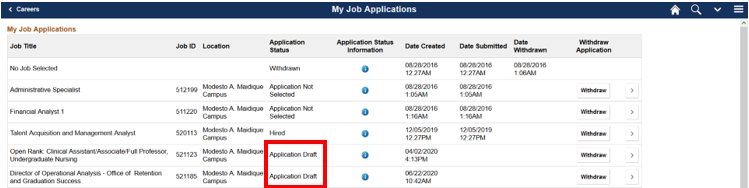My Job Applications - Application Status